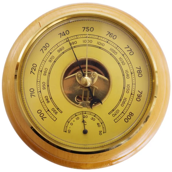 Antique Wooden Barometer White Background — Stock Photo, Image