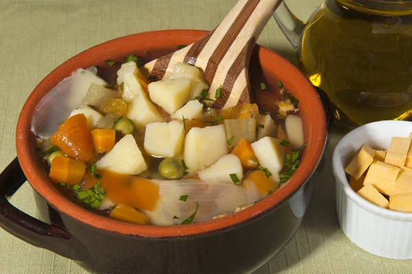 Sopa Rústica Com Legumes Misturados Abóbora — Fotografia de Stock