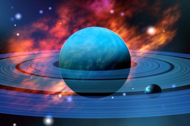 The beautiful blue planet of Neptune with its moons. clipart