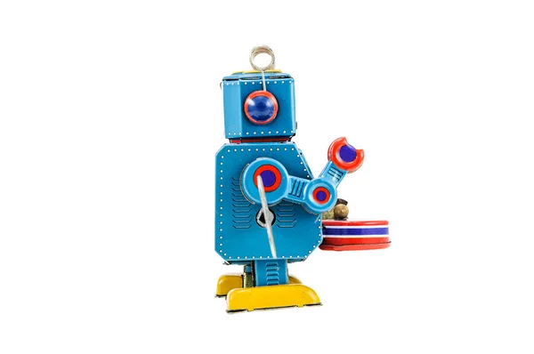 Jouets Robot Rétro Isolés Sur Fond Blanc Avec Chemin Coupe — Photo