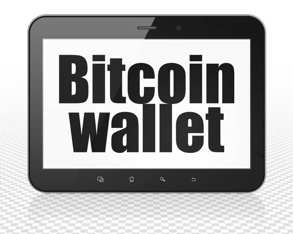 Concept Van Blockchain Tablet Computer Met Zwarte Tekst Bitcoin Wallet — Stockfoto