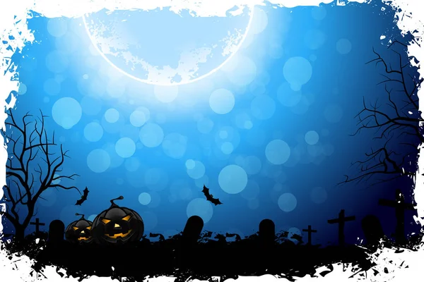 Grungy Fondo Halloween Con Calabazas Murciélagos Luna Llena — Foto de Stock