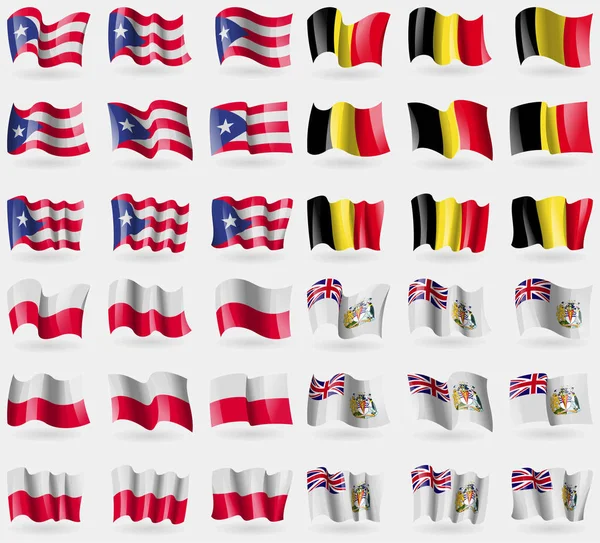 波多黎各 比利时 英国南极领土 一套36面世界各国的国旗 — 图库照片