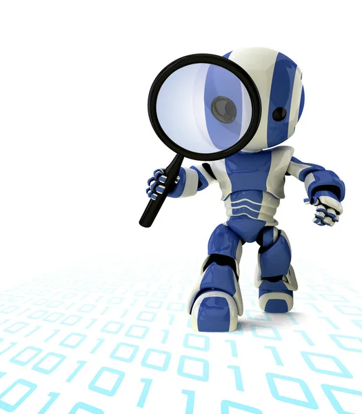 Błyszczący Robota Lupą Kontrola Coś Fajna Koncepcja Programowanie Search Engine — Zdjęcie stockowe