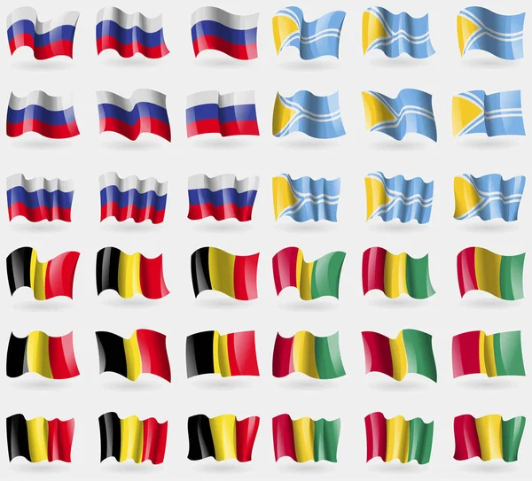 Rusia Tuva Bélgica Guinea Conjunto Banderas Los Países Del Mundo — Foto de Stock
