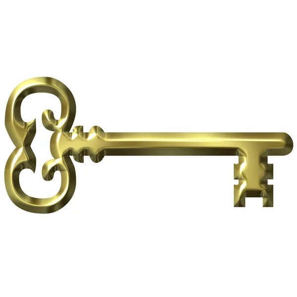 Zlatý Klíč Izolovaný Bílém — Stock fotografie