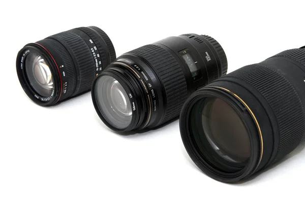 Variation Auto Photographic Camera Lenses Isolated White — Stock Photo, Image
