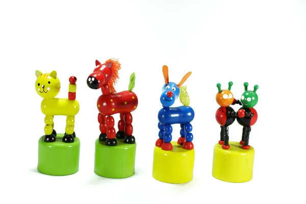 Group Wooden Colourful Toys White Scene — Stock Photo, Image