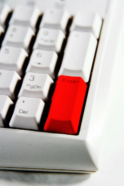 Desktop Computer Keyboard Enter Key Red — Stock Photo, Image
