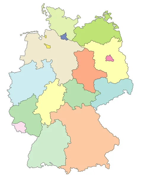 Mapa Estilizado Alemania Que Muestra Todos Los Estados Diferentes Colores — Foto de Stock