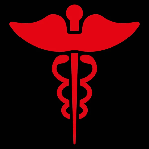 カドゥケウス ラスター アイコン スタイルはフラットのシンボル 赤い色 丸みを帯びた角 黒の背景 — ストック写真