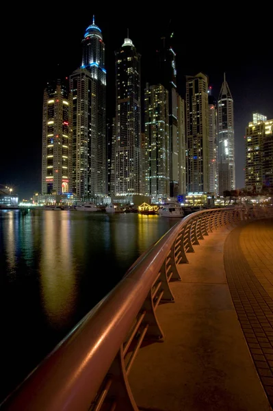 Luzes Brilhantes Dubai Cena Marina Noite — Fotografia de Stock