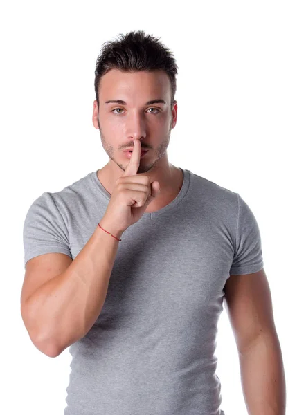 Hush Jonge Man Geluids Dempings Zeggen Shut — Stockfoto