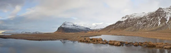 Panorâmica Islândia Sul Olhando Para Glaciar Vatnajokull Islândia — Fotografia de Stock
