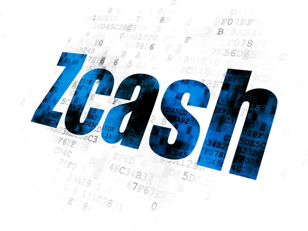 Concetto Criptovaluta Testo Blu Pixelated Zcash Sfondo Digitale — Foto Stock