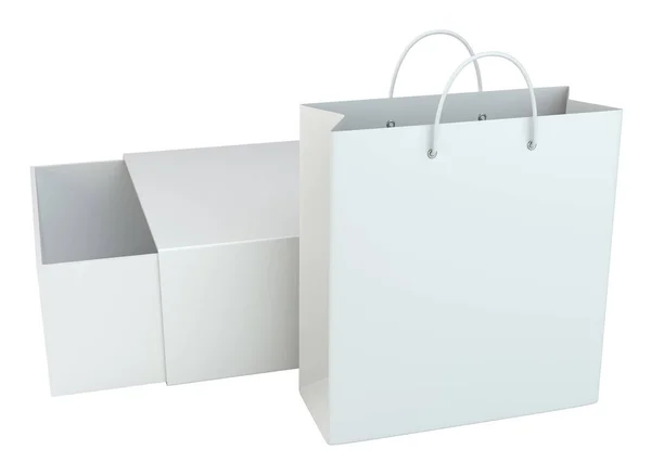 Leere Einkaufstüten Auf Weißem Hintergrund Für Werbung Und Branding Darstellung — Stockfoto