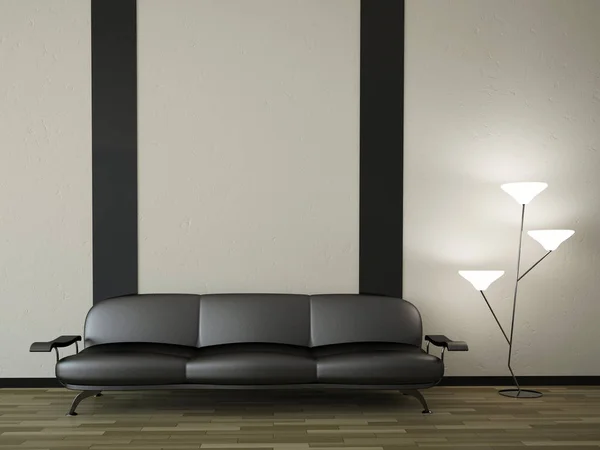 Interior Una Habitación Con Sofá Cuero Negro —  Fotos de Stock