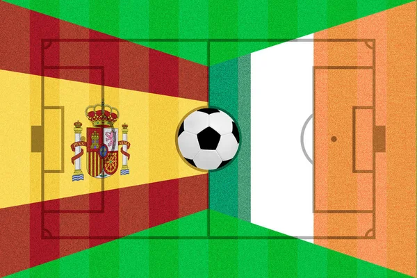 Flaga Hiszpanii Irlandii Układ Pola Piłki Nożnej — Zdjęcie stockowe