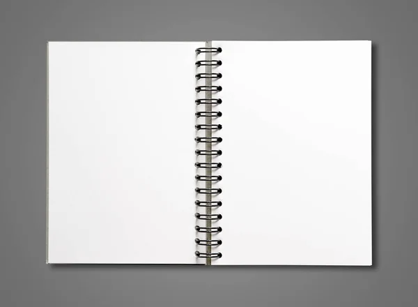 Mockup Caderno Espiral Aberta Branco Isolado Cinza Escuro — Fotografia de Stock