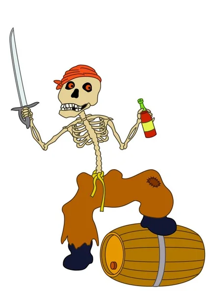 Malvado Esqueleto Pirata Zombie Alegre Con Una Espada Una Botella —  Fotos de Stock