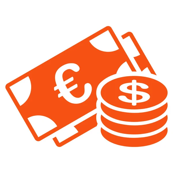 Monedas Dólares Estilo Glifo Plano Símbolo Naranja Ángulos Redondeados Fondo — Foto de Stock