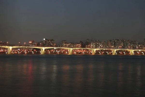 Rio Han Seul Noite Skyline Rio Reflexão — Fotografia de Stock