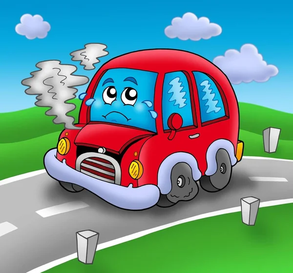 Broken Cartoon Car Road Color Illustration — Stock Photo, Image