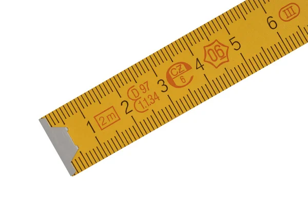 Regra Carpinteiro Amarelo Com Centímetros Números Com Centímetros Números Isolado — Fotografia de Stock