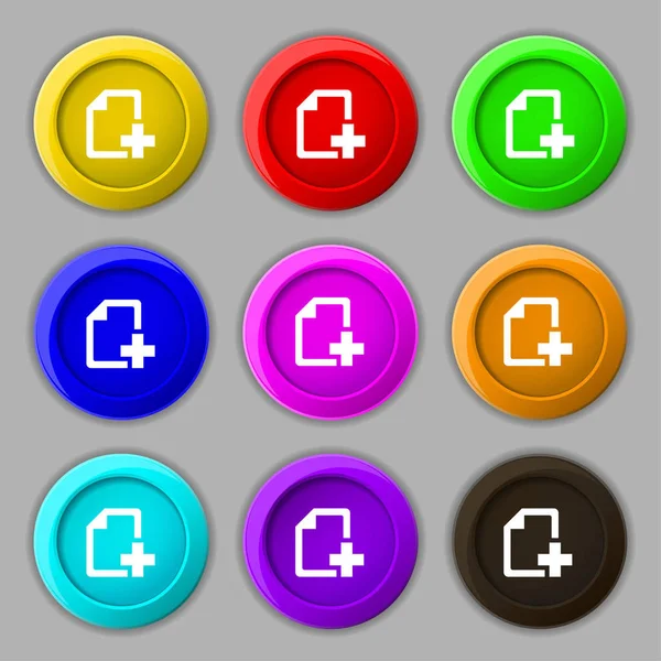 Dosya Belge Simgesi Simgesi Işareti Ekleyin Dokuz Yuvarlak Renkli Düğmeler — Stok fotoğraf