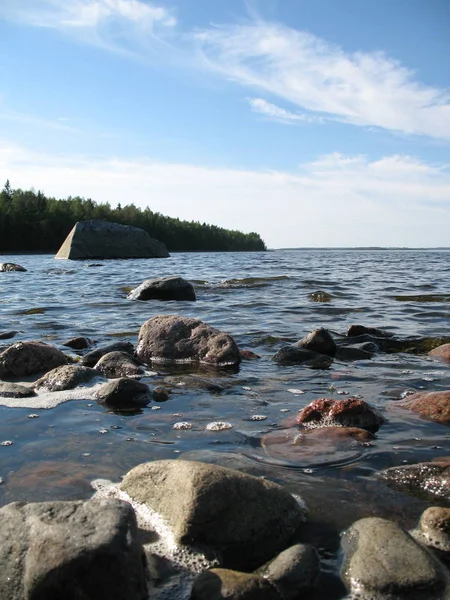 Grandes Piedras Costa Del Lago Ladoga Rusia —  Fotos de Stock