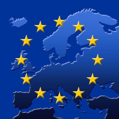 Continent Of Europe Map With EU Stars (3D edges), Symbolic Illustration of European Union clipart