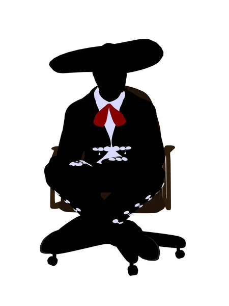 男性玛丽亚奇坐在椅子上插图剪影插图上的白色背景 — 图库照片