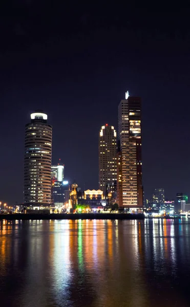 Vista Panorâmica Bela Paisagem Urbana Roterdão Vista Noturna — Fotografia de Stock