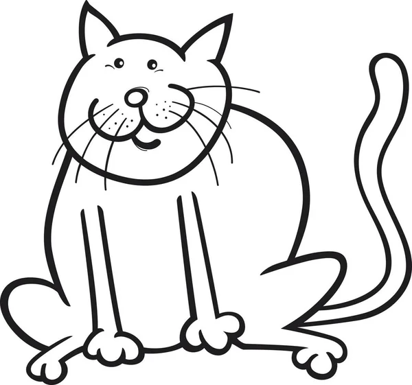 Desenhos Animados Para Colorir Página Ilustração Gato Sentado Engraçado — Fotografia de Stock