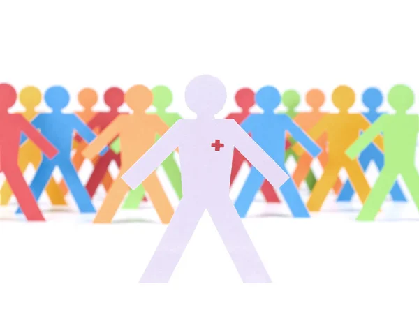 Paper Doctor Stands Front Multicolored Crew — Stock Photo, Image