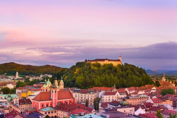 Panorama Van Sloveense Hoofdstad Ljubljana Bij Zonsondergang Slovenië Europa — Stockfoto
