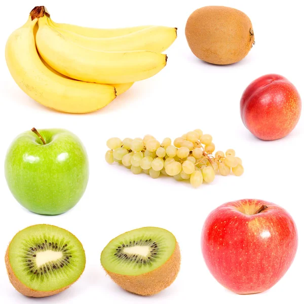Frutti Misti Mele Kiwi Pesche Banane Uva — Foto Stock
