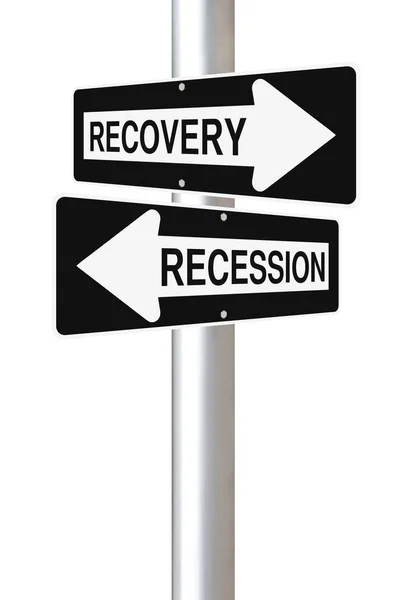 Koncepcyjny Jednokierunkowy Znaki Drogowe Ożywienie Gospodarcze Recesji — Zdjęcie stockowe