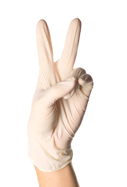White Glove Gesturing Dwóch Białym Tle — Zdjęcie stockowe
