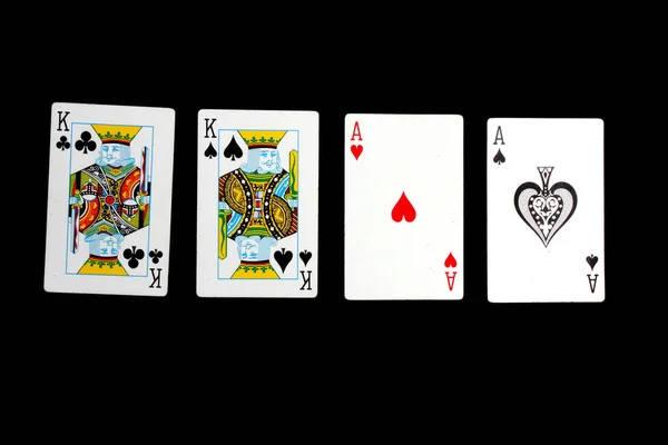 Poker Hand Two Pairs Consisting Pair Kings Aces Black Background — Stock Photo, Image