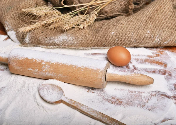 Food Background Flour Egg Wooden Board — Stock Photo, Image