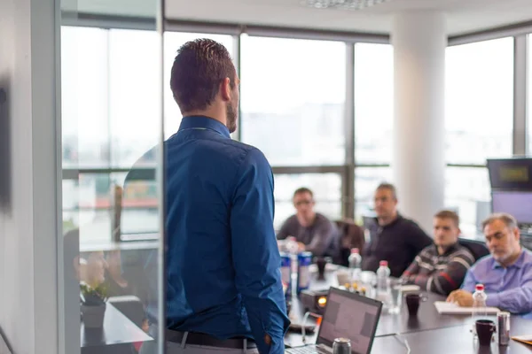 Business Man Making Presentation Office Business Executive Delivering Presentation His — Stock Photo, Image