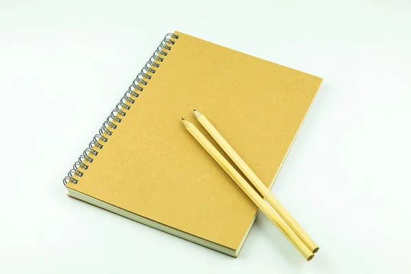Close Notebook Pencil White Background — Stock Photo, Image