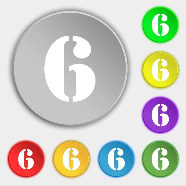 Numéro Six Icône Signe Symboles Sur Huit Boutons Plats Illustration — Photo