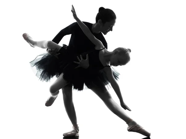 Женщина Маленькая Девочка Балерина Балетная Танцовщица Танцующая Силуэте Белом Фоне — стоковое фото