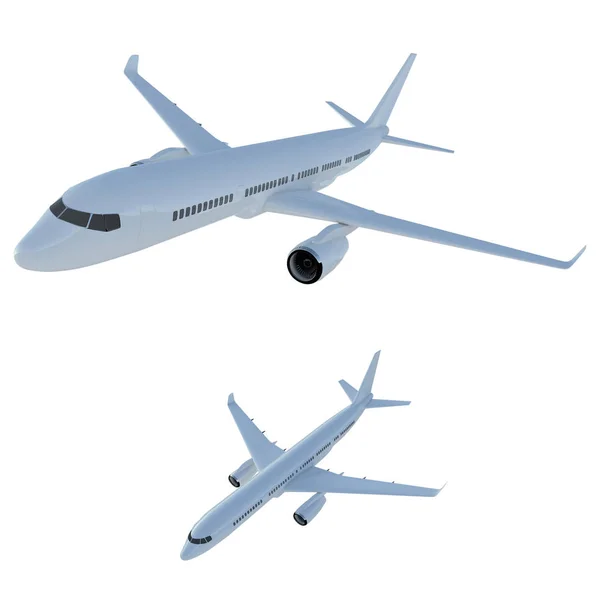 Pesawat Penumpang Dalam Penerbangan Dengan Latar Belakang Putih Ilustrasi Raster — Stok Foto