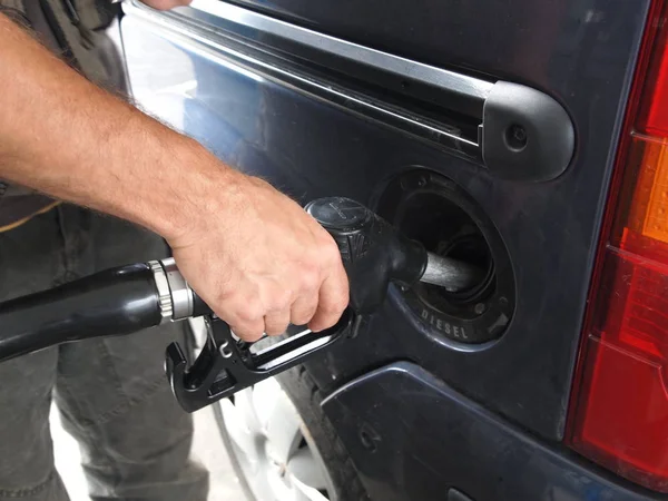 Tankning Med Distributör Bränsle Man — Stockfoto