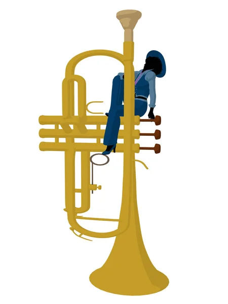 Músico Jazz Afro Americano Trompete Fundo Branco — Fotografia de Stock