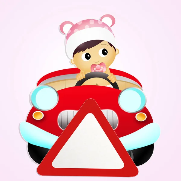 Illustratie Van Baby Aan Boord Van Auto Teken — Stockfoto