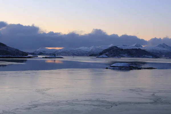 Solnedgang Sigerfjorden Sortland — Stock Fotó